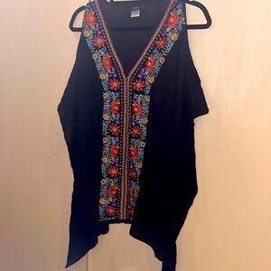 Vici embroidery boho tunic style poncho with cold shoulder rayon combo size MED